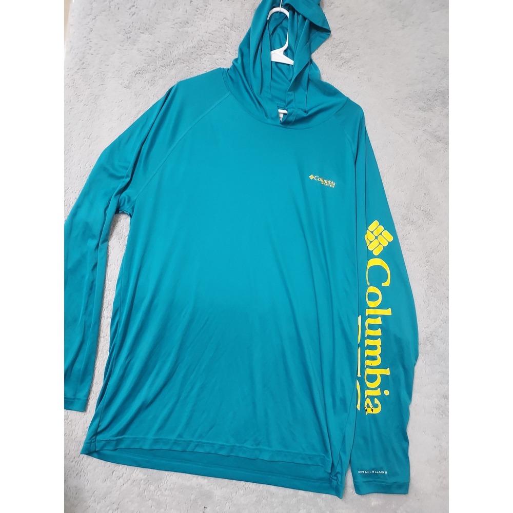 Columbia PFG Hoodie Mens XLT Terminal Tackle Hoodie Fishing Teal Lightweight UPF